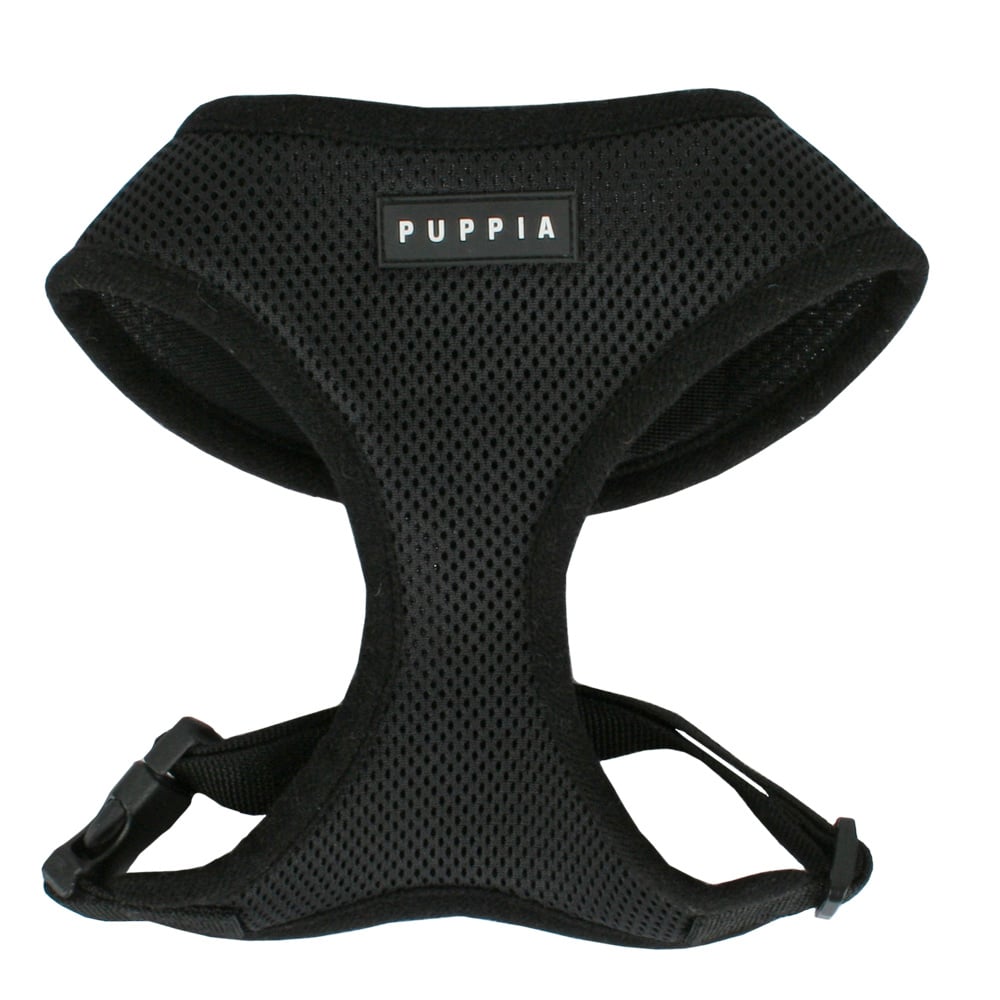 Puppia soft harnas | zwart, maat m - nek 32 cm, borst 40-61 cm