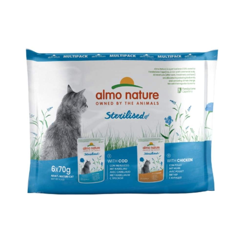 Almo nature sterilised natvoer kat multi pack kabeljauw en kip