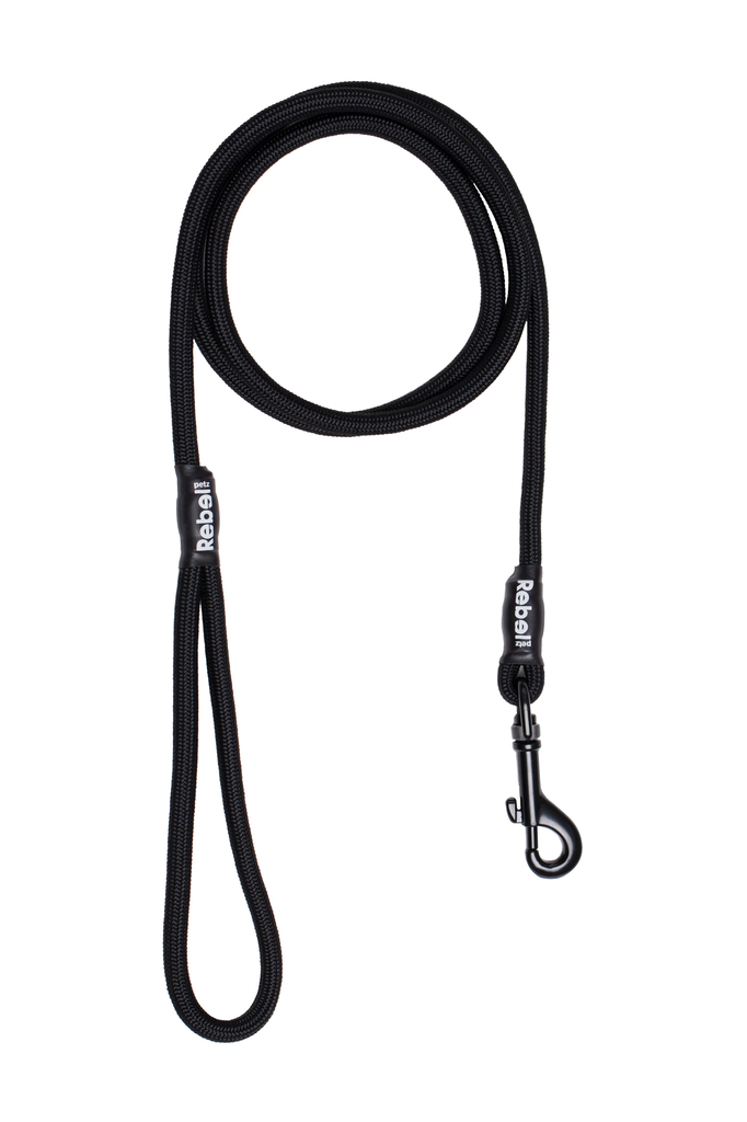 Rebel petz basic leash | zwart, small - 8 mm x 140 cm