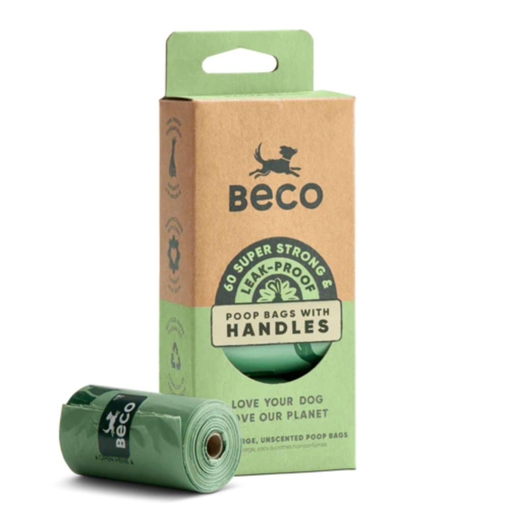 Beco poop bags recycled | unscented, 60 stuks met handvatten