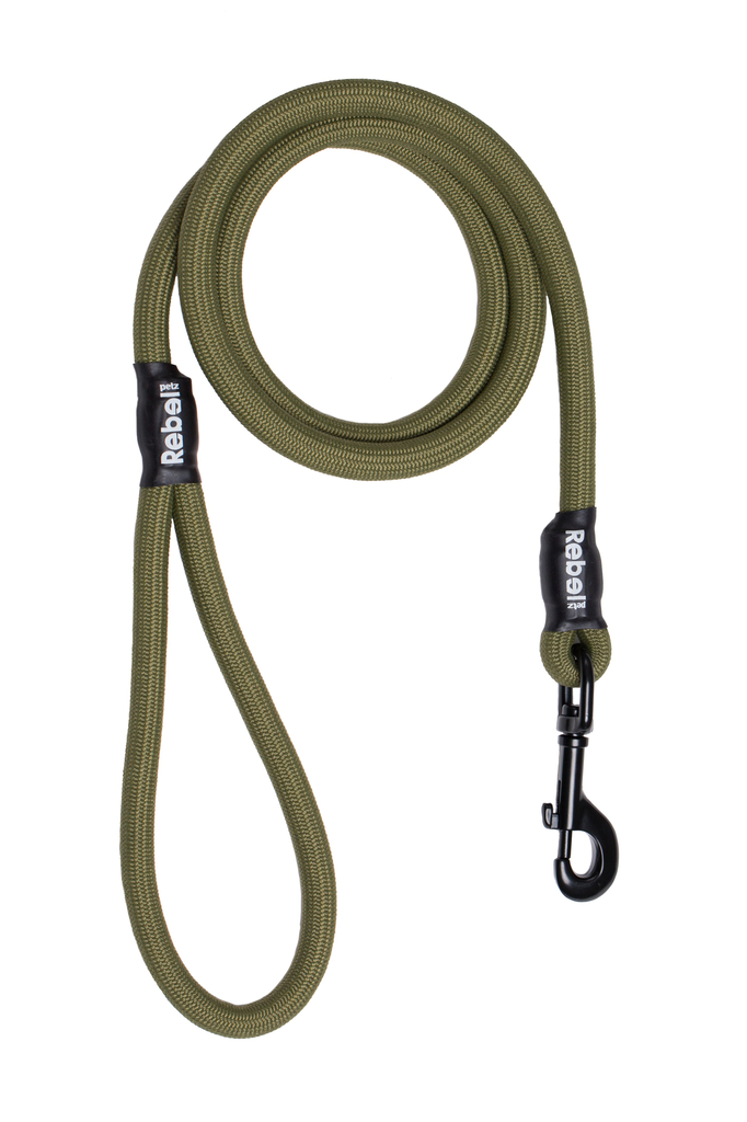 Rebel petz basic leash | leger groen, large 12mm x 140cm