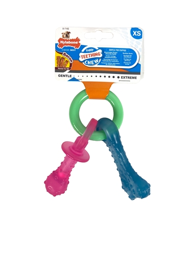 Nylabone puppy chew bijtring speen bot puppyspeelgoed bacon | tot 7 kg