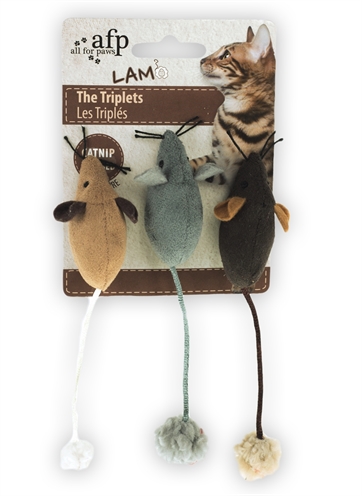 Afp muis the triplets lamswol met catnip | assorti 3 st 7x7x3 cm