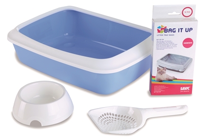Savic kitten kattenbak iriz startset blauw/wit | 42x31x12,5 cm