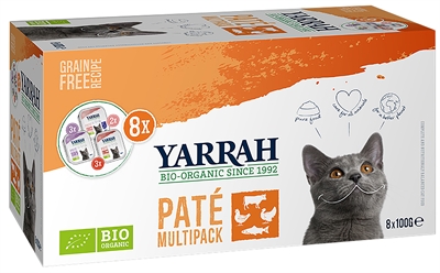 Yarrah organic multipack pâté | zalm, rund, kalkoen, kip 8x100g