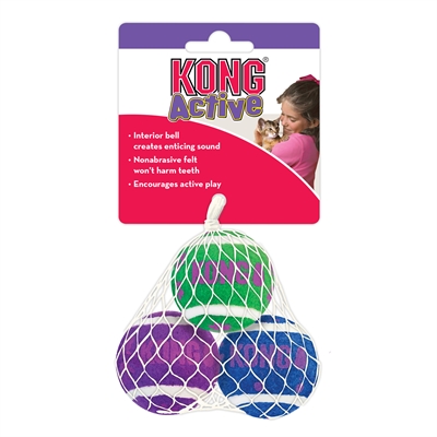 Kong kat tennisballen met bellen | 4x4x4 cm, 3 st