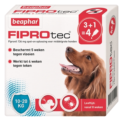 Beaphar fiprotec hond 10-20 kg | 3+1 pip teken en vlooien
