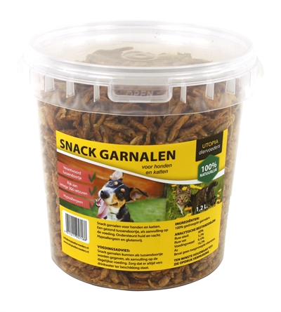 Utopia gedroogde snack garnalen voor hond en kat | 1,2 ltr
