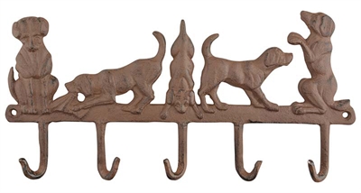 Merkloos hanger 5 honden gietijzer | 35,5x2,5x17,5 cm