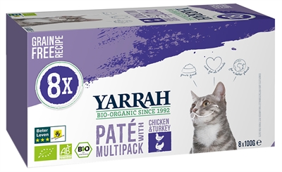 Yarrah cat multipack pate kip/toevers grainfree | 8x100 gr