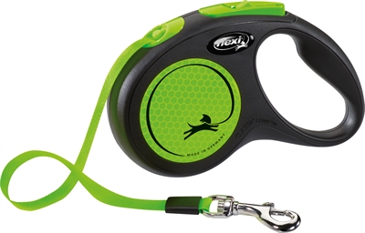 Flexi rollijn new classic neon zwart/groen | s 5 mtr tot 15 kg