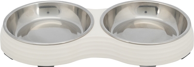 Trixie dubbele voerbak kat melamine/rvs wit | 2x200ml 27x14x3 cm