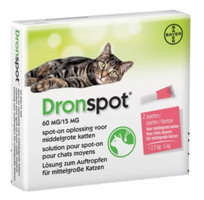 Bayer dronspot kat spot on | m 2,5-5 kg - 2 pipetten