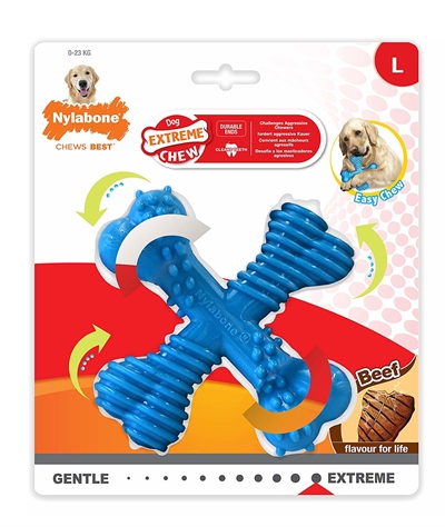Nylabone extreme chew x-bone | beef blauw, tot 23 kg