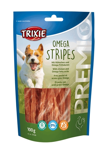 Trixie premio omega stripes kip | 100 gr hondensnack
