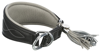Trixie halsband hond active comfort | leer zwart/grijs 21-26x4 cm