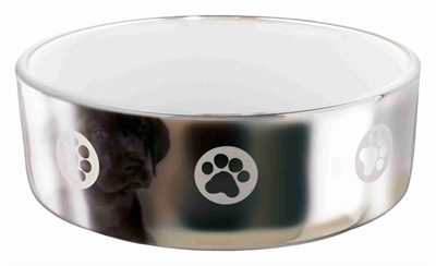 Trixie voerbak poot keramiek zilver/wit | 19x19 cm 1,5 ltr