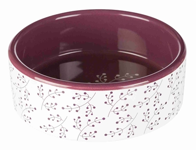 Trixie voerbak bloemmotief keramiek wit/bes | 12x12 cm 300 ml 4 st