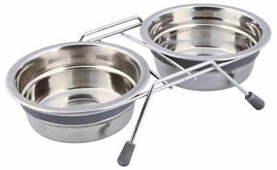 Trixie voer/waterbak-set rvs | 2x450 ml met klapperbescherming