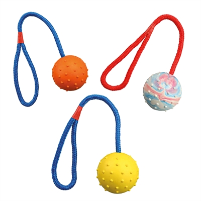 Trixie natuurrubber bal aan koord | assorti 30x6x6 cm, 3 st