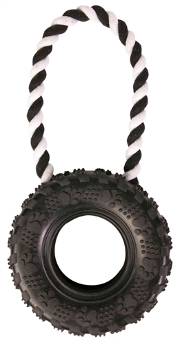 Trixie natuurrubber wiel aan koord zwart | 31x15x15 cm, 3 st