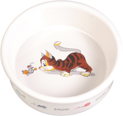 Trixie voerbak/waterbak stripkat | keramiek wit 12 cm, 200 ml, 4 st