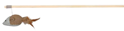 Trixie speelhengel muis met veren | hout/jute/canvas 50 cm 4 st