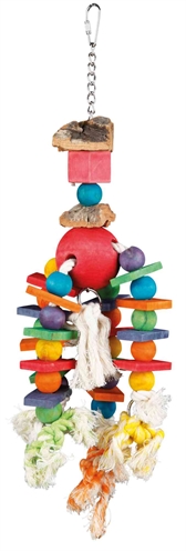Trixie speelgoed aan ketting touw & kralen hout/kurk | 35 cm 3 st