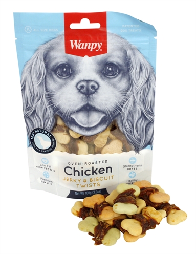 Wanpy oven-roasted chicken jerky | biscuit twists 100 gr