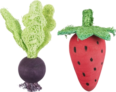 Trixie speelbal set biet/aardbei | hout/loofah 6/9 cm