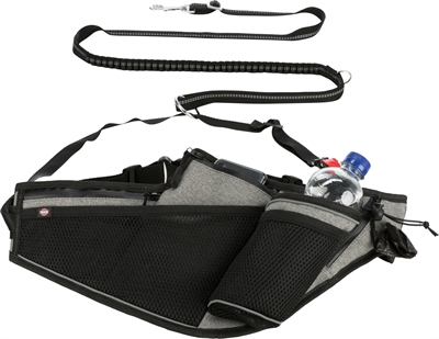 Trixie joggingriem met lijn | grijs/zwart 115-150x2 cm