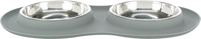 Trixie dubbele voerbak / waterbak siliconen rvs grijs | 2x300 ml