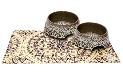 Tarhong boho set taupe 2 voerbakken / placemat boho