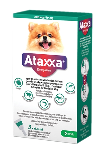 Krka ataxxa spot on hond | <4 kg 200 mg/40 mg 3 pip