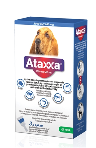 Krka ataxxa spot on hond | >25 kg 2000 mg/400 mg 3 pip