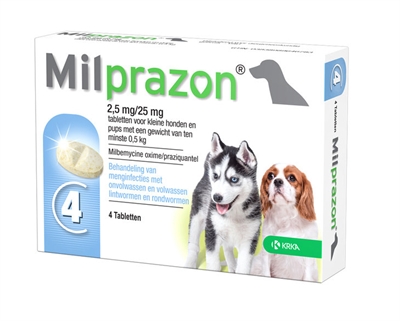 Krka milprazoon ontwormingstabletten hond | >0,5 kg 4 tbl