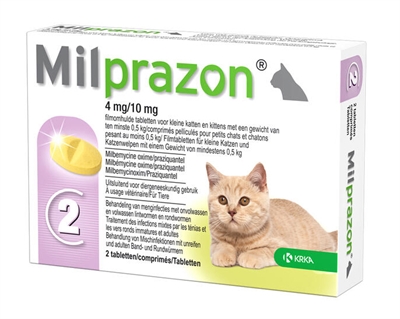 Krka milprazon ontwormingstabletten kat | >0,5 kg 4 mg/10 mg 2 tbl