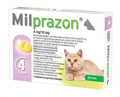 Krka milprazon ontwormingstabletten kat | >0,5 kg 4 mg/10 mg 4 tbl