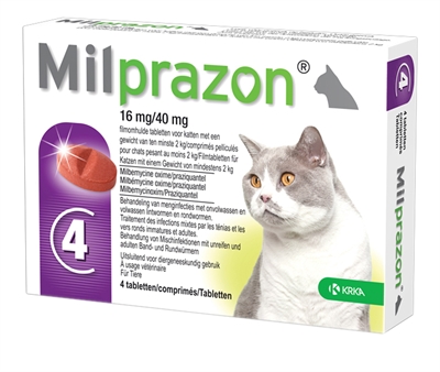 Krka milprazon ontwormingstabletten kat | >2 kg 16/40 mg 4 tbl