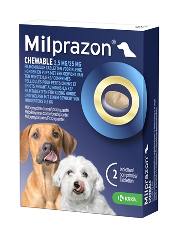 Krka milprazon kauwtabletten hond | >0,5 kg 2,5 mg/25 mg 2 tbl