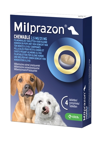 Krka milprazon kauwtabletten hond | 4 tbl >0,5 kg 2,5 mg/25 mg