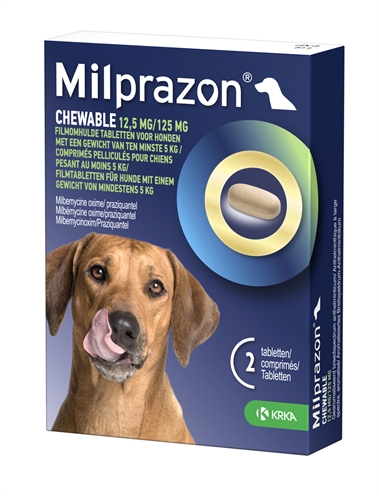 Krka milprazon kauwtabletten hond | >5 kg 2 tbl 12,5/125 mg