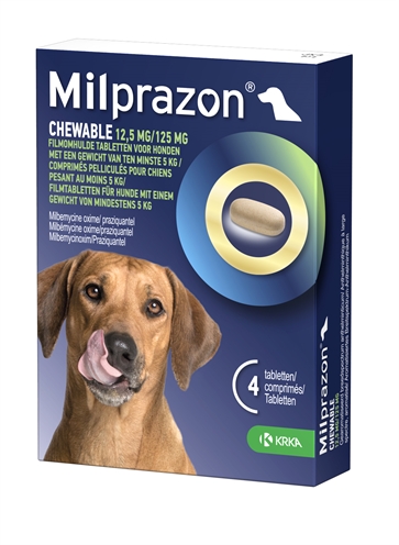 Krka milprazon kauwtabletten hond | >5 kg 12,5 mg/125 mg 4 tbl