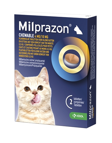 Krka milprazon kauwtabletten kat | >0,5 kg 4 mg/10 mg 2 tbl