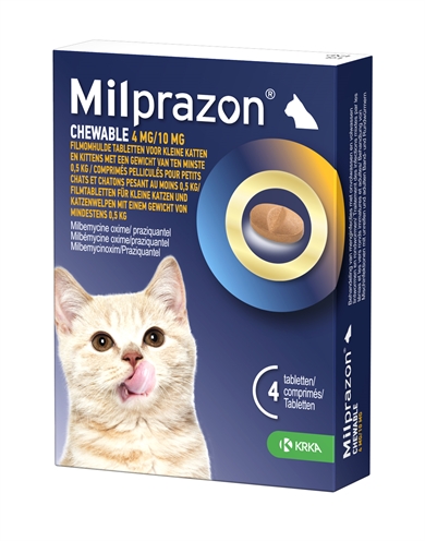 Krka milprazon kauwtabletten kat | 4 tbl voor ontworming >0,5 kg