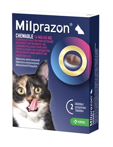 Krka milprazon kauwtabletten kat | >2 kg 16 mg/40 mg 2 tbl