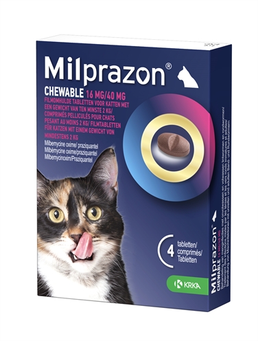 Krka milprazon kauwtabletten kat | >2 kg 16 mg/40 mg 4 tbl