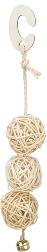 Trixie 3 rotan ballen met bel aan touw 24 cm | natuur