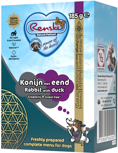 Renske vers bereide maaltijd eend en konijn 24x185 gr | graanvrij