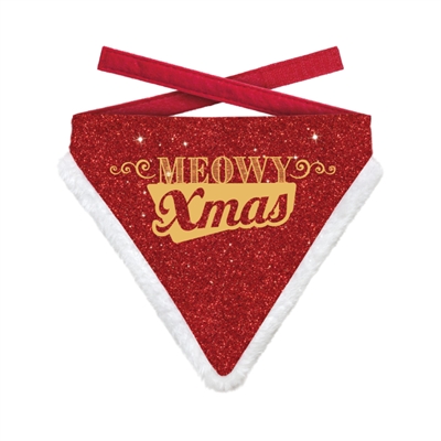 Kerst bandana kat meowy xmas met glitters rood